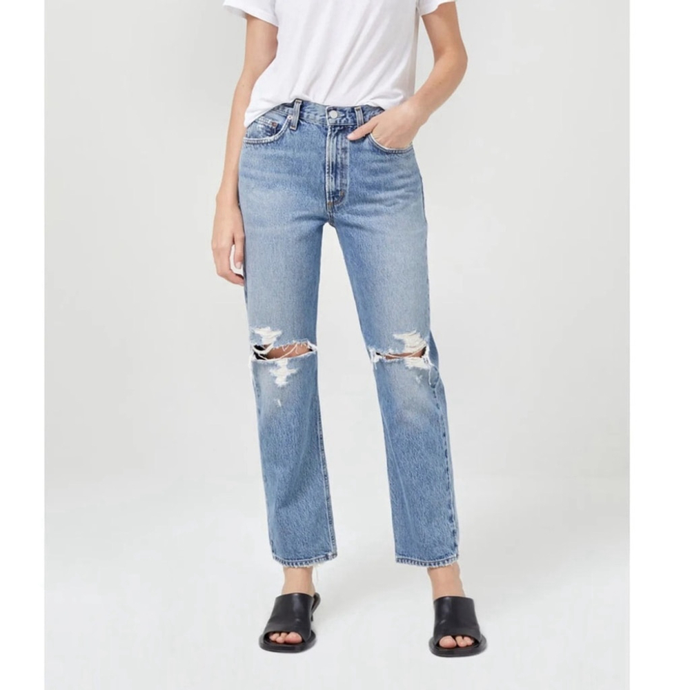 NWT Aritzia AGOLDE Mia Ripped Mid Rise Straight Leg Denim in Rule size 29